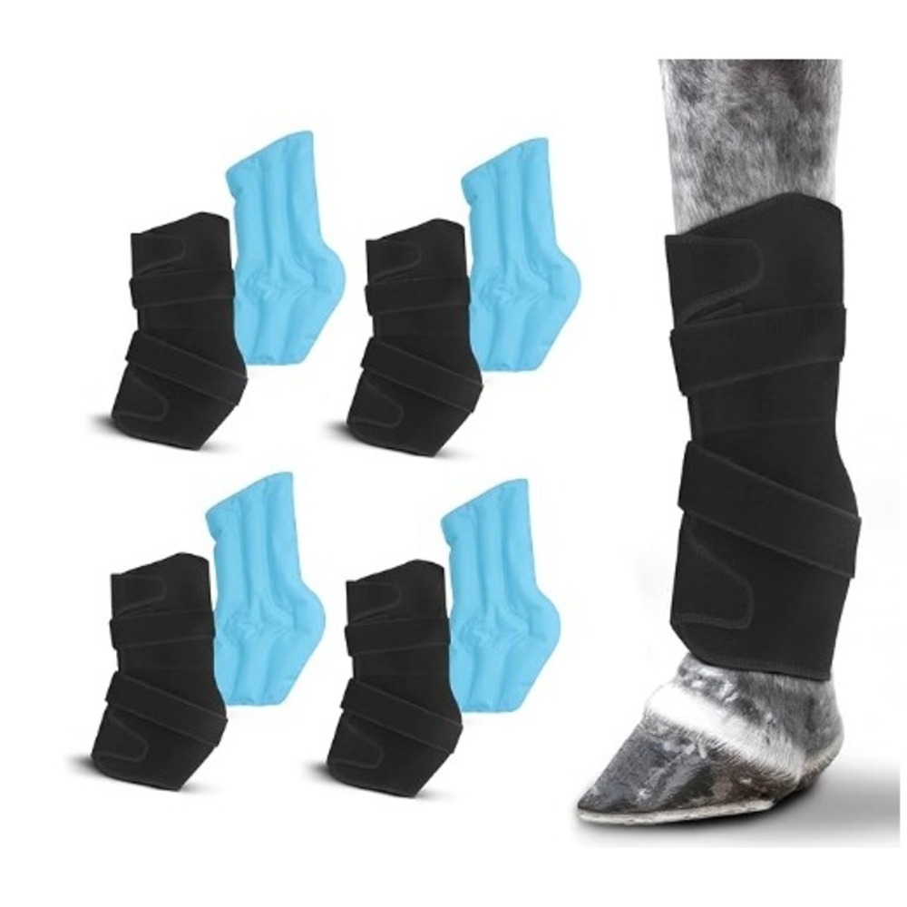 Komfort Horse Leg Ice Pack Boots Set Neoprene Compression Wraps Black